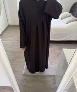 Robe mastour Zeyna noir – Tissu effet lin fluide | Taille unique du 36 au 46