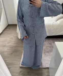 Set Kyoto – L’ensemble kimono jupe bleu jean fluide et élégant, pour une allure mastoura tout en douceur