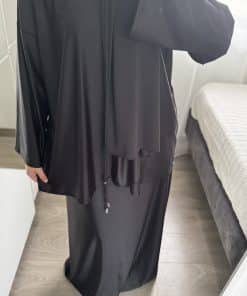 Burkini mastour noir 4 pièces – haut long, jupe, legging et hijab