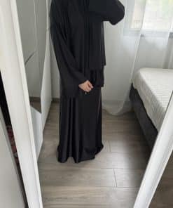 Burkini mastour noir 4 pièces – haut long, jupe, legging et hijab