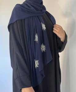 🌹 Hijab en Jersey Premium de Luxe – Élégance Perlée Bleu Marine