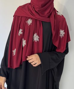🌹 Hijab en Jersey Premium de Luxe – Élégance Perlée Bordeaux