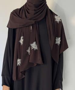 🌹 Hijab en Jersey Premium de Luxe – Élégance Perlée Marron Chocolat