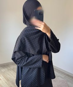Gilet-veste noir à strass argentés « Élégance Étoilée » – Taille unique
