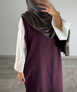 Robe Longue Sans Manche “Amara Denim” – Effet Jean 100 % Coton, Vert Sauge & Prune Profond