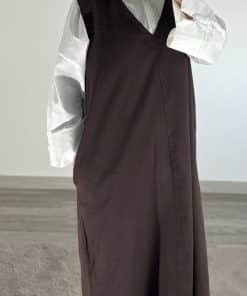 Robe Longue Sans Manche “Amara Denim” – Effet Jean 100 % Coton, Marron & Vert Kaki