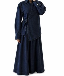 Ensemble en jean jupe trapèze & kimono noué – Mastour chic